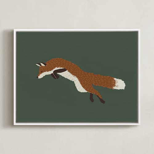 This is a forrest green art with standard by Kelly Watkins called leaping fox