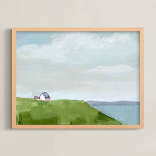 This is a ocean blue art with standard by Jen Tips called house on the hill