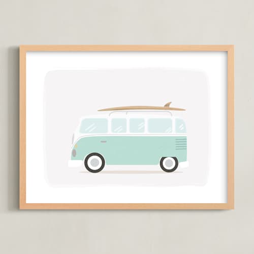 This is a seafoam kids wall art with standard by Itsy Belle Studio called beach bus