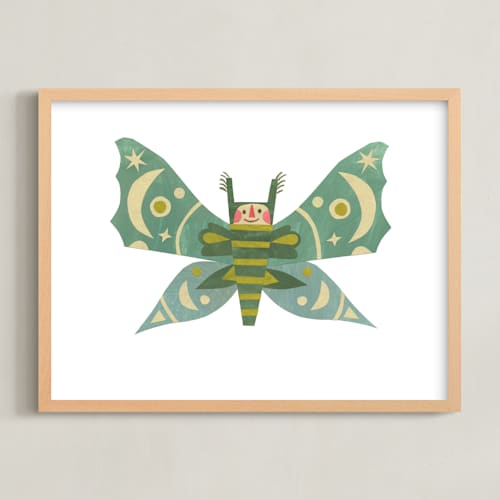 This is a ocean teal kids wall art with standard by Sarah Hand called midnight moth