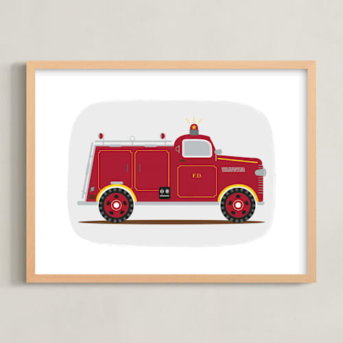 This is a red art with standard by Rebecca Marchese called red fire engine #1
