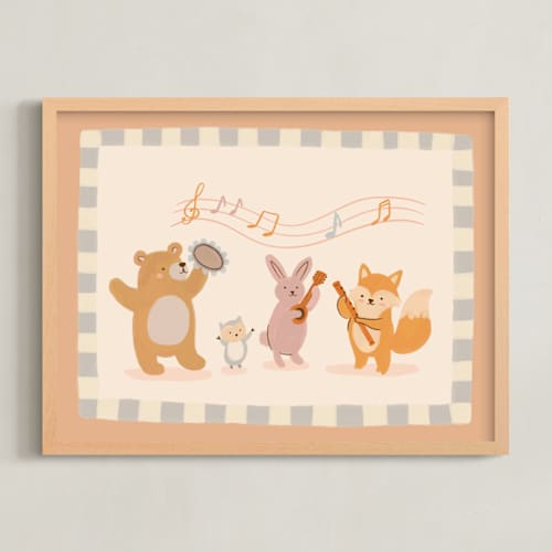 This is a latte nursery wall art with standard by Kartika Paramita called woodland orchestra