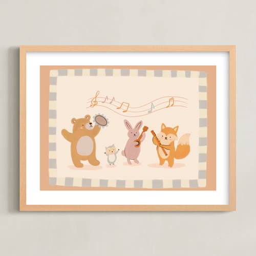 This is a latte nursery wall art with standard by Kartika Paramita called woodland orchestra