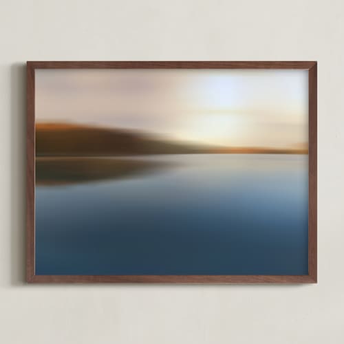 This is a deep lake blue art with standard by Karen Kaul called morning glow