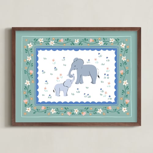 This is a vintage teal nursery wall art with standard by Dominika Godette called vintage safari 1