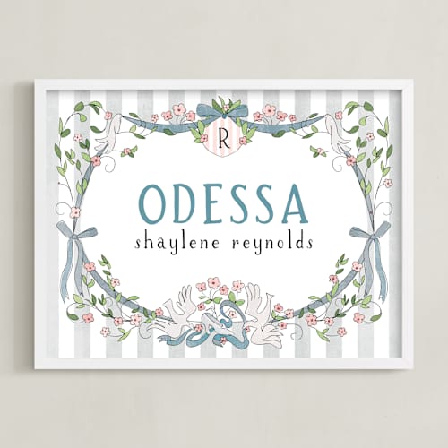 This is a blue disney art with standard by Kamala Nahas called disney princess cinderella name frame