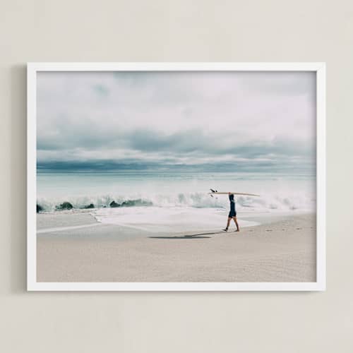 This is a soft blue art with standard by Janet Cruz called east coast surfer