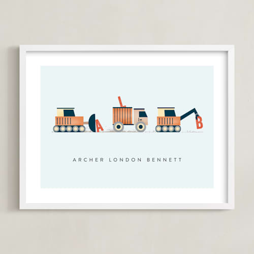 This is a tangerine personalized art for kids with standard by Erica Krystek called trucker monogram