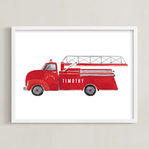 This is a flame personalized art for kids with standard by frau brandt called vintage firetruck