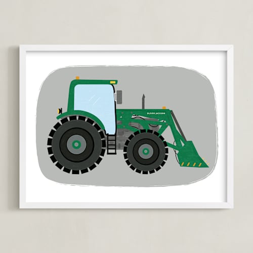 This is a field personalized art for kids with standard by Rebecca Marchese called front end loader tractor