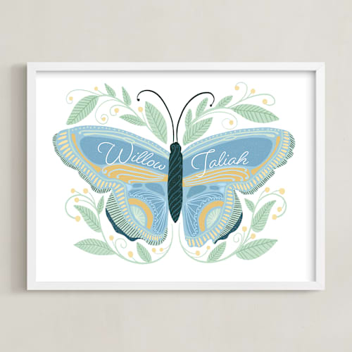 This is a sun and sky personalized art for kids with standard by Blue Ombre co called flutter & fly