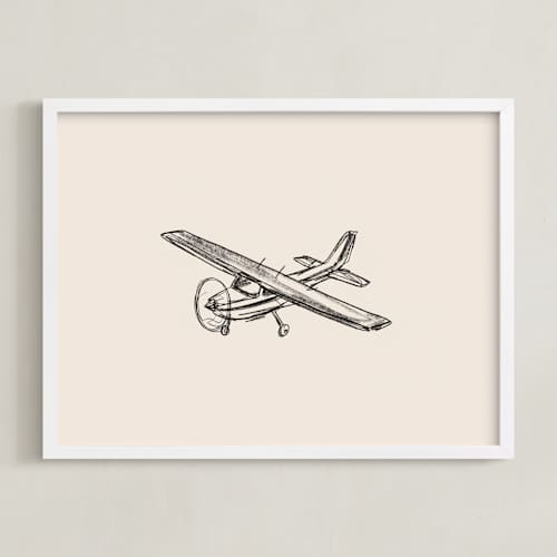 This is a beige kids wall art with standard by Katie Mulder called take flight loose sketch 1