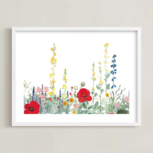 This is a white kids wall art with standard by Anna Stout-Tuckwiller called english garden