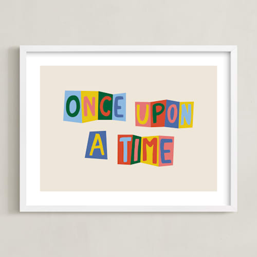 This is a azure blue kids wall art with standard by Inkblot Design called once upon a time