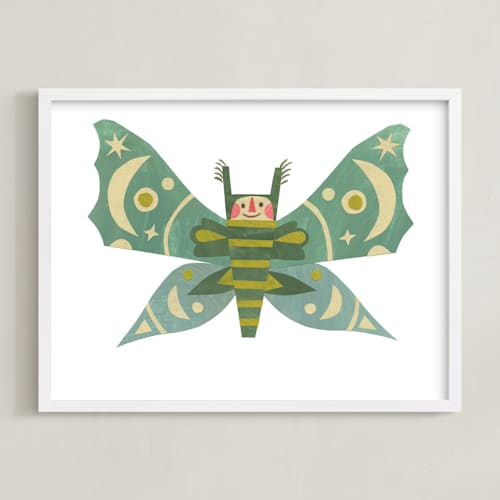 This is a ocean teal kids wall art with standard by Sarah Hand called midnight moth