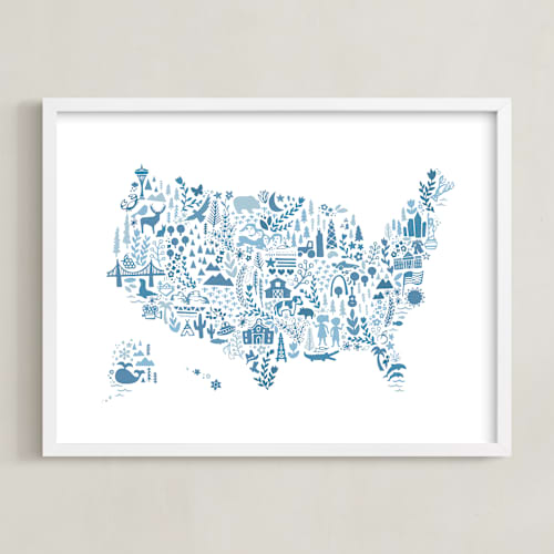 This is a blueberry kids wall art with standard by Jessie Steury called little big united states map