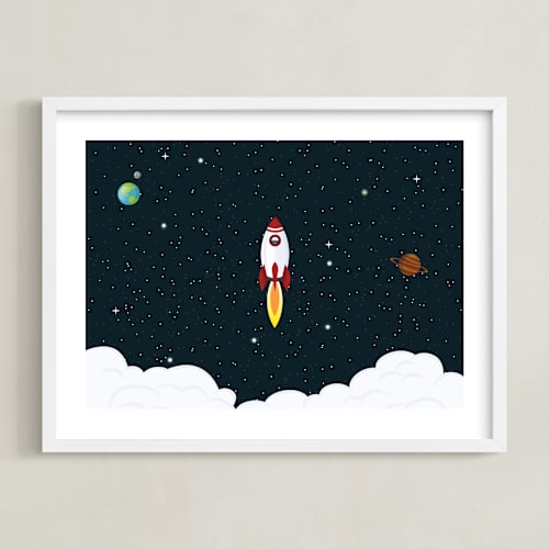 This is a white kids wall art with standard by Oma N. Ramkhelawan called outer space