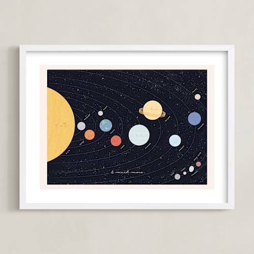 This is a navy kids wall art with standard by Sabrin Deirani called our beautiful universe