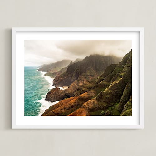 This is a white art with standard by TImothy Mollen called na pali coast, kauai, hi