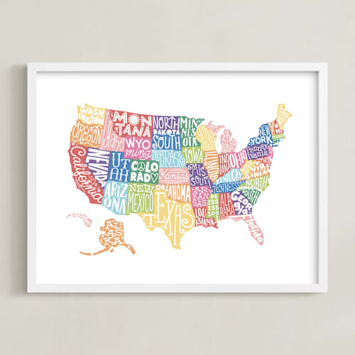 This is a rainbow art with standard by Jessie Steury called delightfully lettered usa map
