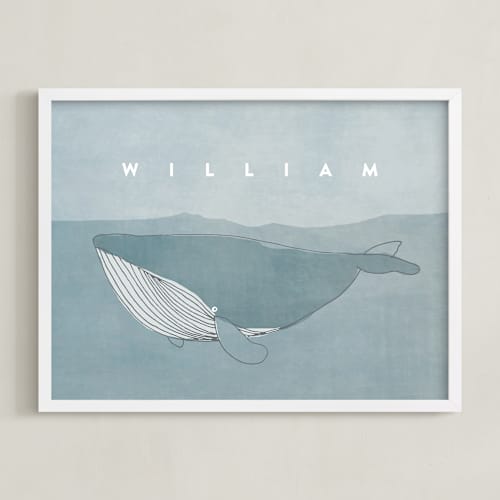 This is a whale blue nursery wall art with standard by Lucrecia Caporale called sweet whale