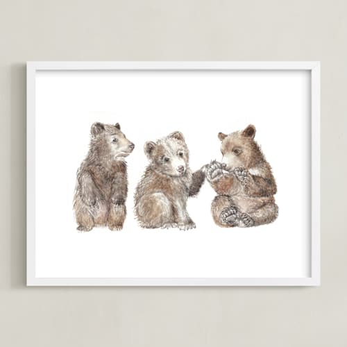 This is a bear cub brown nursery wall art with standard by Lauren Rogoff called three little bears