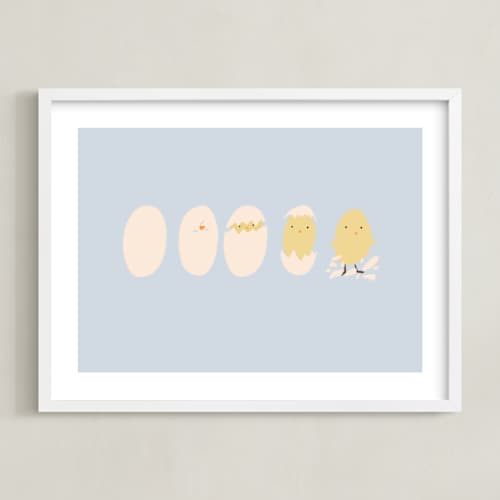 This is a baby blue nursery wall art with standard by MinhAnh Nguyen called hatched