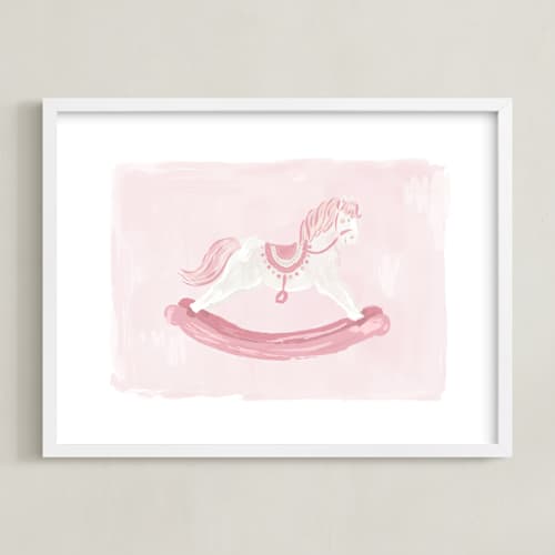 This is a rose nursery wall art with standard by Laura Bercovich called rocking horse