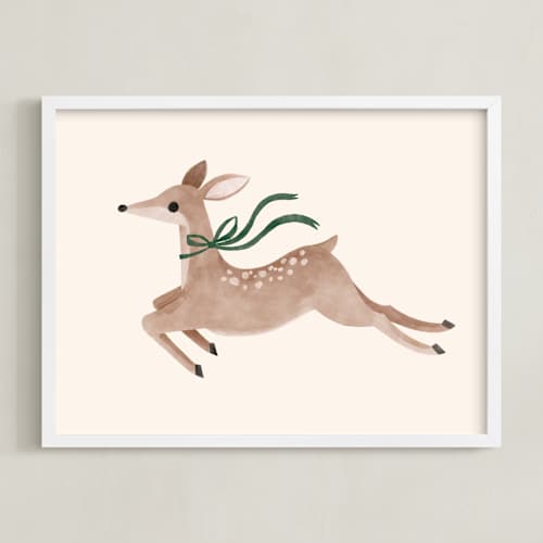 This is a hunter green nursery wall art with standard by Vivian Yiwing called deer with bow