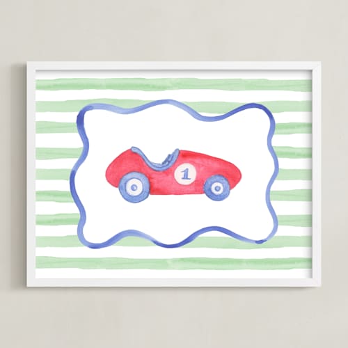 This is a race car red nursery wall art with standard by Little Blue Designs called vintage play car