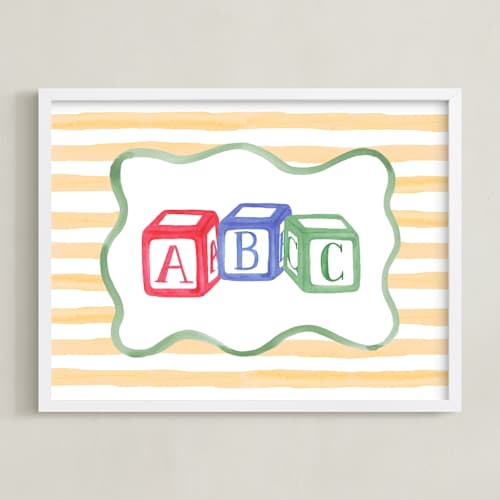 This is a block yellow nursery wall art with standard by Little Blue Designs called vintage play blocks