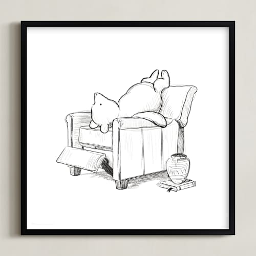 This is a white disney art with standard by Stefanie Lane called pooh lounging | winnie the pooh