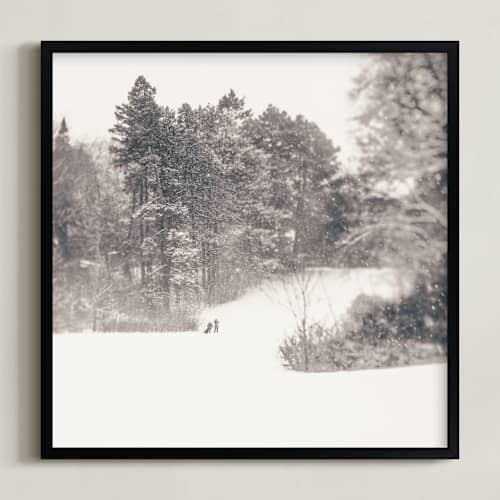 This is a warm gray taupe art with standard by Jacquelyn Sloane Siklos called play on a winters day 2