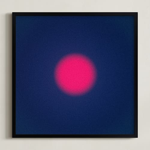 This is a blue and red art with standard by Arash Fattahi Acosta called sun in the dust. variations 1