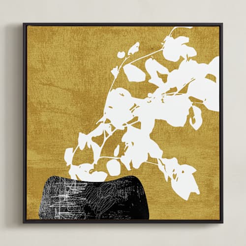 This is a mustard art with standard by Tanya Lee Design called ochre eucalyptus iii