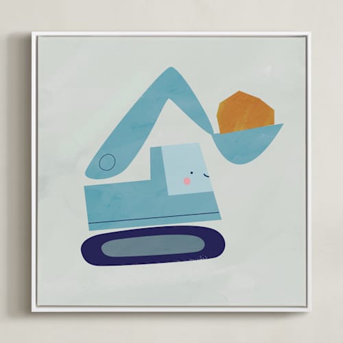 This is a blue kids wall art with standard by Lori Wemple called vehicles bull dozer