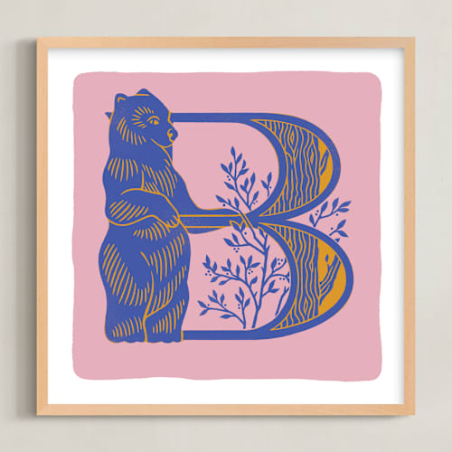 This is a dusty pink kids wall art with standard by Lia Geeter called animal alphabet 2