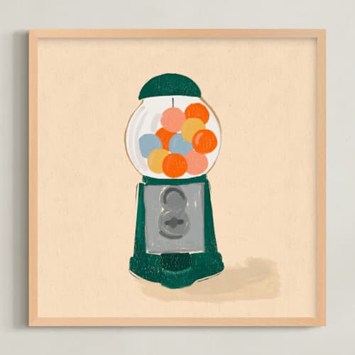 This is a emerald green kids wall art with standard by Erum Khalili Art called vintage gumball machine - things we kept