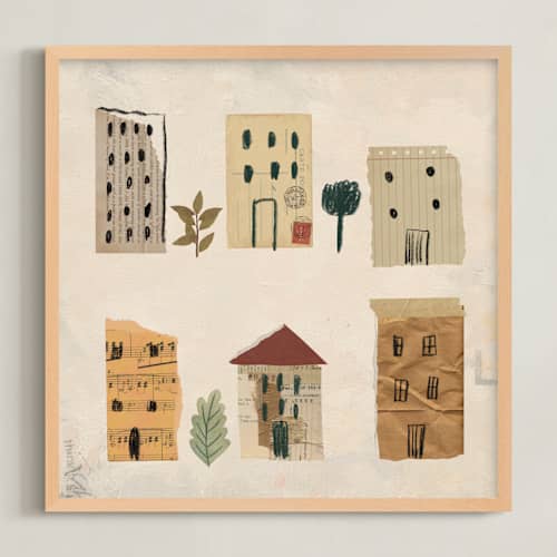 This is a beige kids wall art with standard by Rina Ozum called where we live