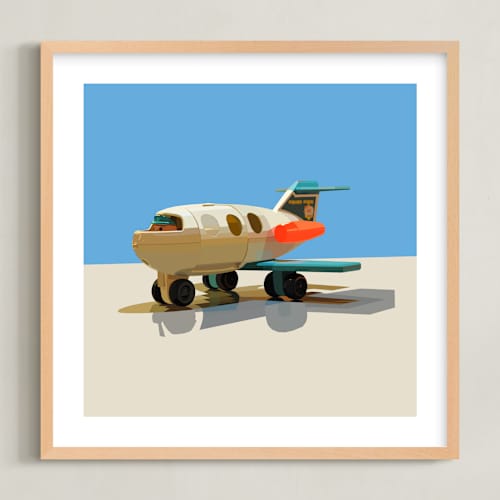 This is a blue kids wall art with standard by John Andrew Ward called toy jet