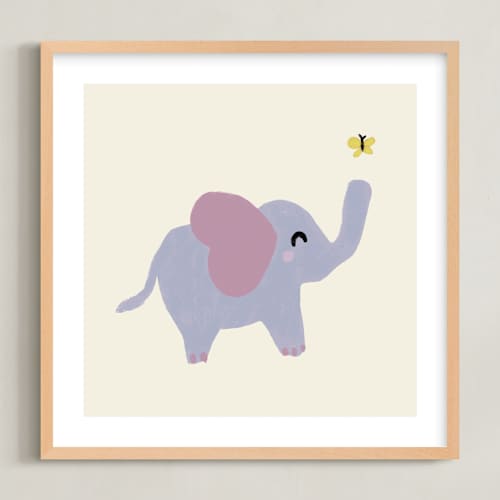 This is a lavender nursery wall art with standard by Cass Loh called playful elephant