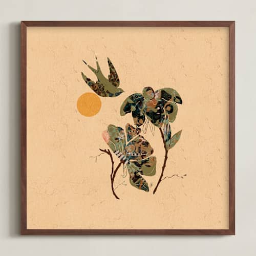 This is a warm sage green art with standard by ThirtyOne Illustrations called sparrows 2