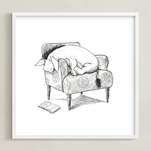 This is a white disney art with standard by Stefanie Lane called eeyore lounging | winnie the pooh