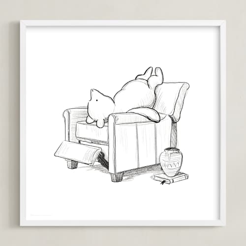 This is a white disney art with standard by Stefanie Lane called pooh lounging | winnie the pooh