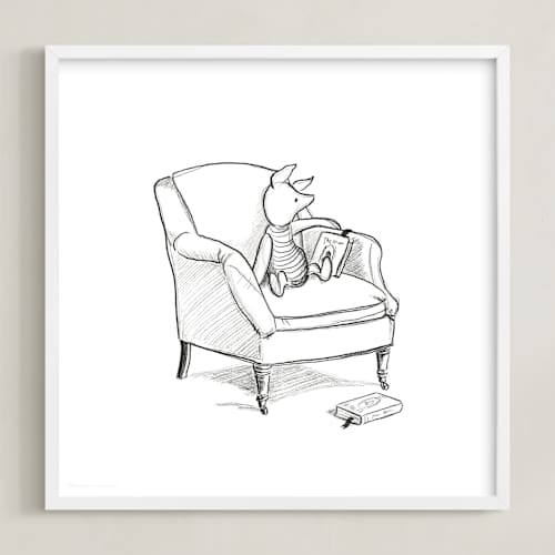 This is a white disney art with standard by Stefanie Lane called piglet lounging | winnie the pooh