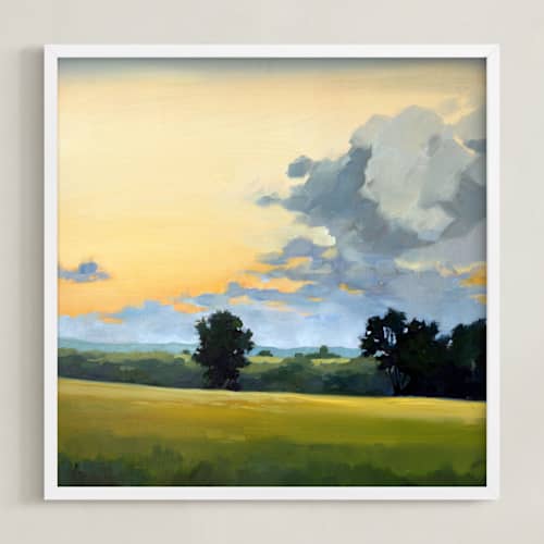 This is a copper sunrise art with standard by Stephanie Goos Johnson called henry's fields