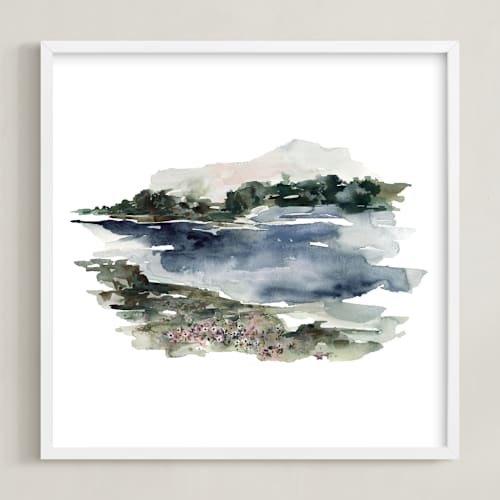 This is a navy and dusty blue with forest and sage green art with standard by Kate Nelson called mountain view
