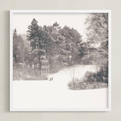 This is a warm gray taupe art with standard by Jacquelyn Sloane Siklos called play on a winters day 2