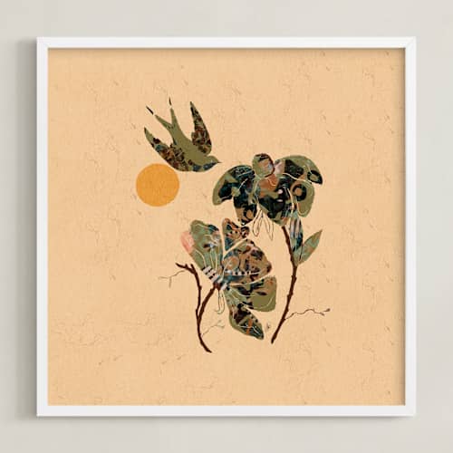 This is a warm sage green art with standard by ThirtyOne Illustrations called sparrows 2
