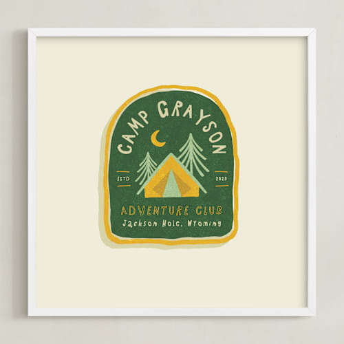 This is a ochre personalized art for kids with standard by Susan Zinader called camp patch